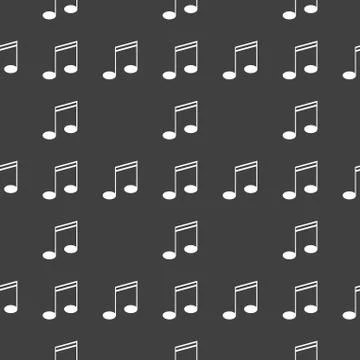 Music elements notes web icon. flat design. Seamless gray pattern. 스톡 일러스트