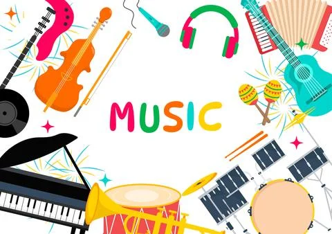 Music Elements Vector Illustration with Various of Note and Musical Instrum.. Illustrazione stock