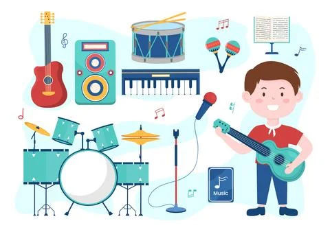 Music Elements Vector Illustration with Various of Note and Musical Instrum.. 스톡 일러스트
