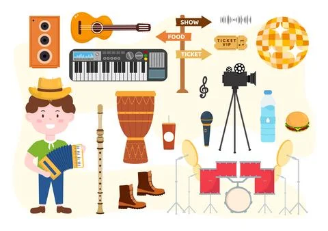 Music Elements Vector Illustration with Various of Note and Musical Instrum.. Illustrazione stock