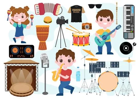 Music Elements Vector Illustration with Various of Note and Musical Instrum.. Illustrazione stock