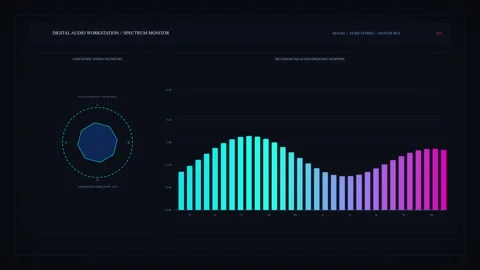 Music equalizer audio visualization with colorful sound waves and stereo circles Видео 345628789
