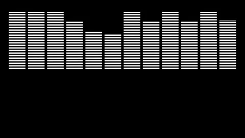 Music Equalizer Loop with Turquoise Bars and Overhead Audio Spectrum on Black 库存影片 344329038
