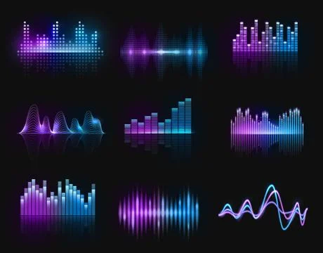Music equalizers, vector audio or radio waves set Stock Illustration