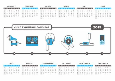 Music evolution calendar 2019 Illustrazione stock