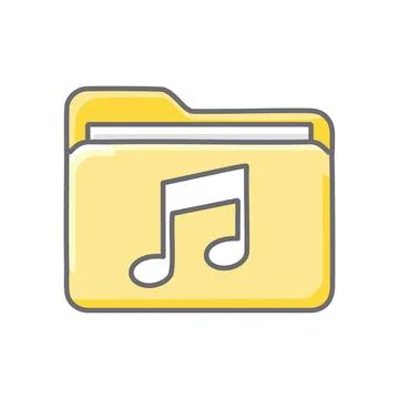 Music folder icon. Yellow folder icon with music note symbol. Represents di.. Illustration