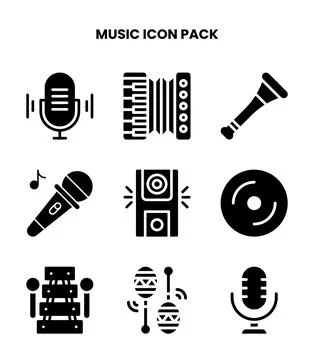 Music Glyph Bundle Icons Pack Stock Illustration