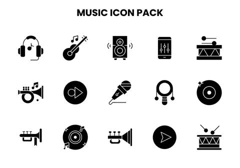 Music Glyph Vector Icons Pack Stock Illustration