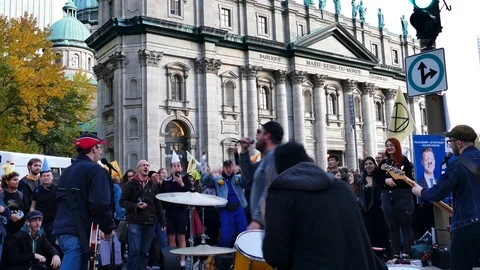 Music group playing during demonstration Stock Footage 120039354