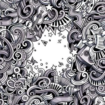 Music hand drawn vector doodles illustration. Musical frame design 스톡 일러스트