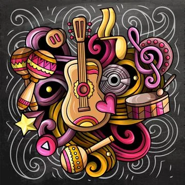 Music hand drawn vector doodles illustration. Musical poster design Stock Illustration