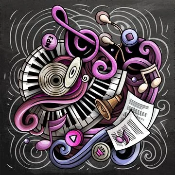 Music hand drawn vector doodles illustration. Musical poster design 스톡 일러스트