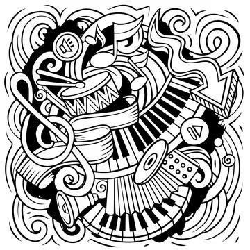 Music hand drawn vector doodles illustration. Illustrazione stock