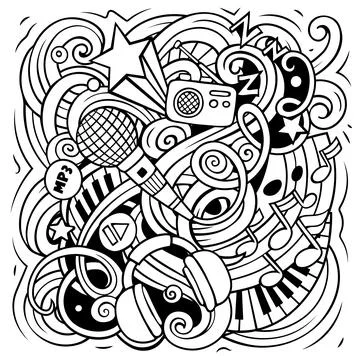 Music hand drawn vector doodles illustration. Illustrazione stock