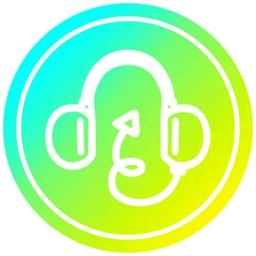 Music headphones with devil tail circular in cold gradient spectrum Stock Illustration
