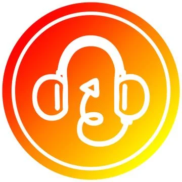 Music headphones with devil tail circular in hot gradient spectrum Stock Illustration