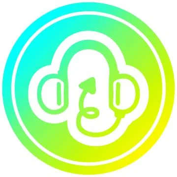 Music headphones with devil tail circular in cold gradient spectrum 스톡 일러스트