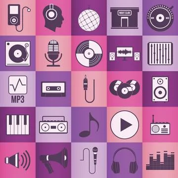 Music icons, flat style Stock Illustration