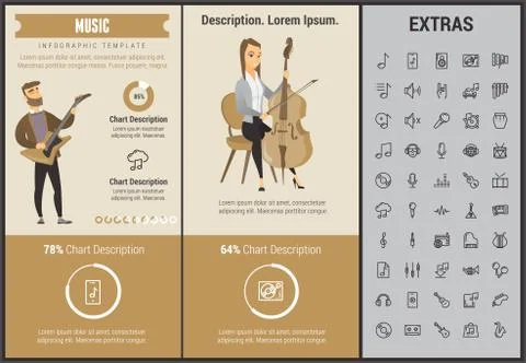 Music infographic template, elements and icons. Stock Illustration