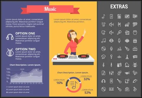 Music infographic template, elements and icons. Stock Illustration