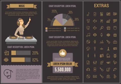 Music infographic template, elements and icons. Illustrazione stock
