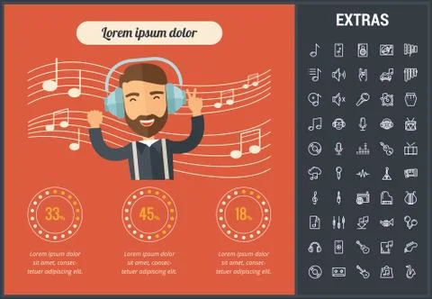 Music infographic template, elements and icons. Illustrazione stock