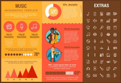 Music infographic template, elements and icons. Stock Illustration