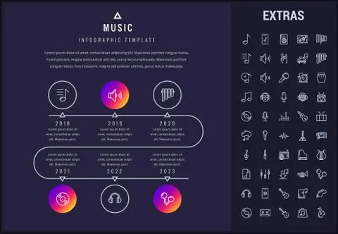 Music infographic template, elements and icons. Illustrazione stock