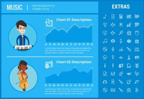 Music infographic template, elements and icons. Illustrazione stock
