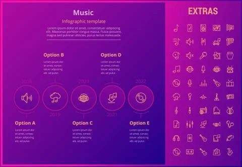 Music infographic template, elements and icons. Illustrazione stock