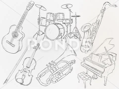 Image of Sketch Of Indian Traditional Wedding Baja Music Set Or Music  Instruments Editable Outline Illustration-UY761220-Picxy