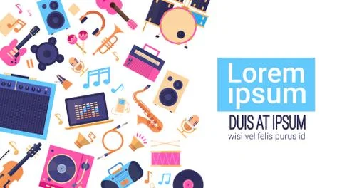 Music Instruments And Equipment Electronics Icons Banner With Copy Space Illustrazione stock