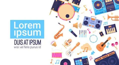 Music Instruments And Equipment Electronics Icons Banner With Copy Space Illustrazione stock