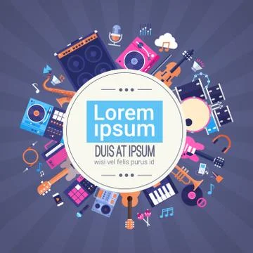 Music Instruments And Equipment Electronics Icons Banner With Copy Space 스톡 일러스트
