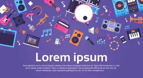 Music Instruments And Equipment Electronics Icons Banner With Copy Space Illustrazione stock