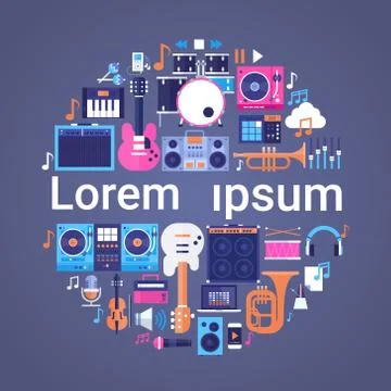 Music Instruments And Equipment Electronics Icons Banner With Copy Space Illustrazione stock