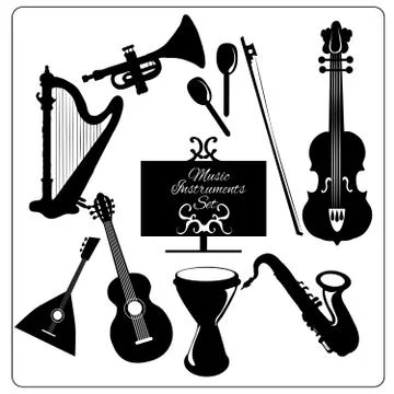 Music instruments black Stock Illustration