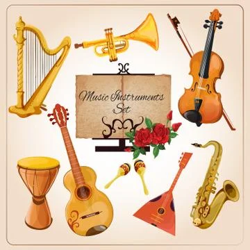 Music instruments color Ilustración de archivo