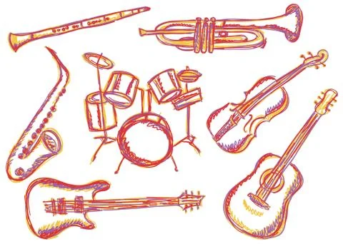 Music instruments doodles Illustrazione stock