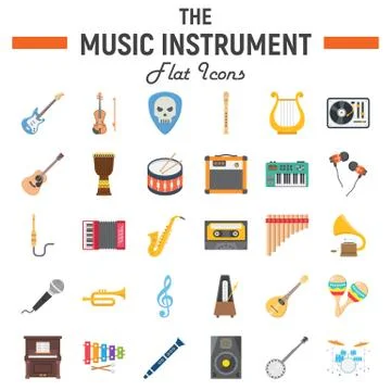 Music instruments flat icon set, audio symbols イラスト素材