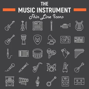 Music instruments line icon set, audio symbols 库存插图