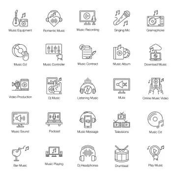 Music Instruments Line Vectors Pack Stock Illustration