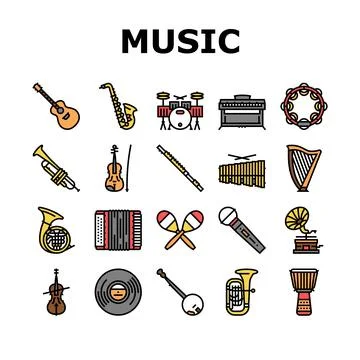 Music Instruments Performance Icons Set Vector Stock Illustration
