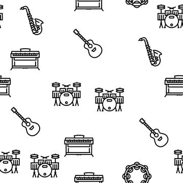 Music Instruments Performance Vector Seamless Pattern Stock Illustration