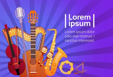 Music Instruments Set Banner With Copy Space Musical Concept イラスト素材