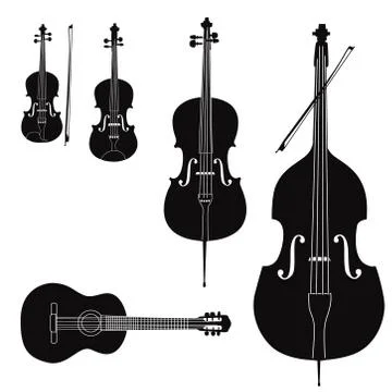 Music instruments set. Stringed musical instrument silhouette Stock Illustration