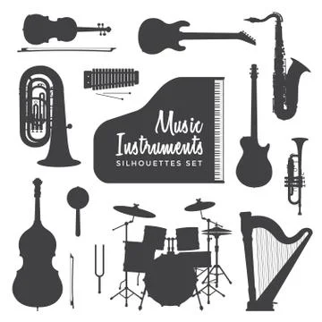 Music instruments silhouettes collection. 스톡 일러스트