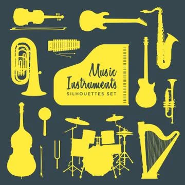 Music instruments silhouettes collection. Stock Illustration