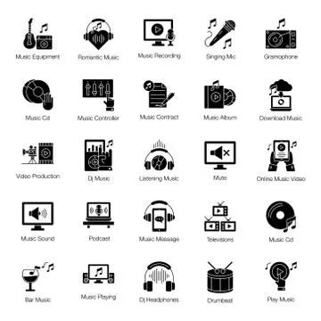 Music Instruments Solid Vectors Pack Stock Illustration