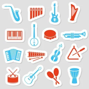 Music instruments stickers Stock Illustration